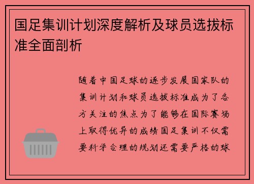 国足集训计划深度解析及球员选拔标准全面剖析